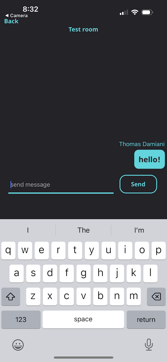 chatroom messaging screen with keyboard
