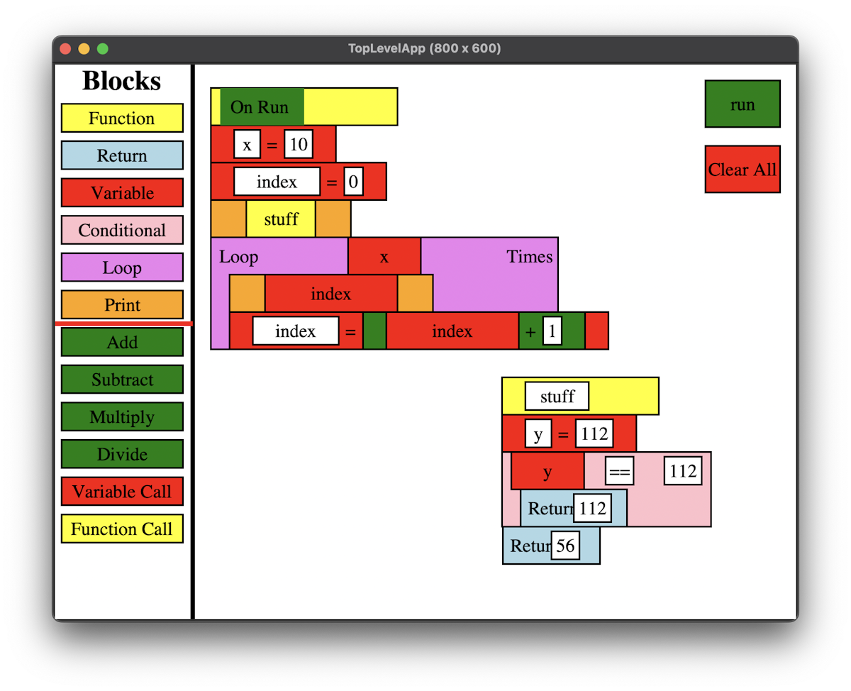 Scratch-112 GUI populated with blocks
