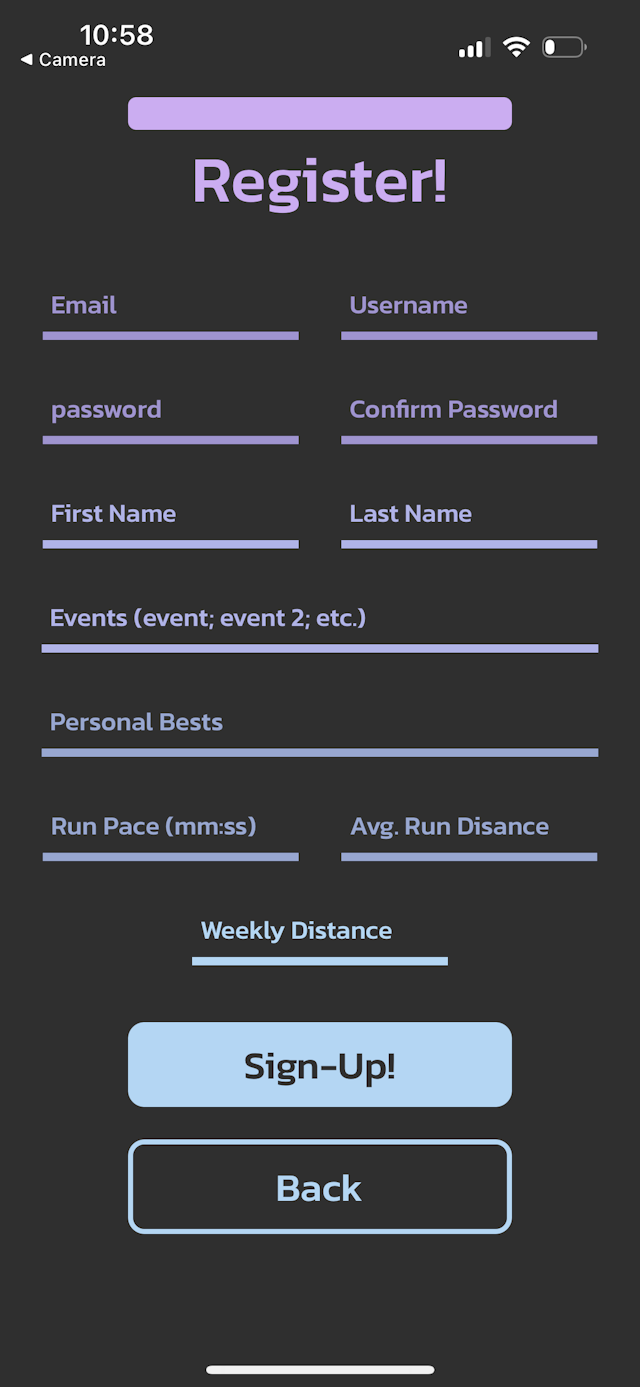 TempoNet Registration Screen